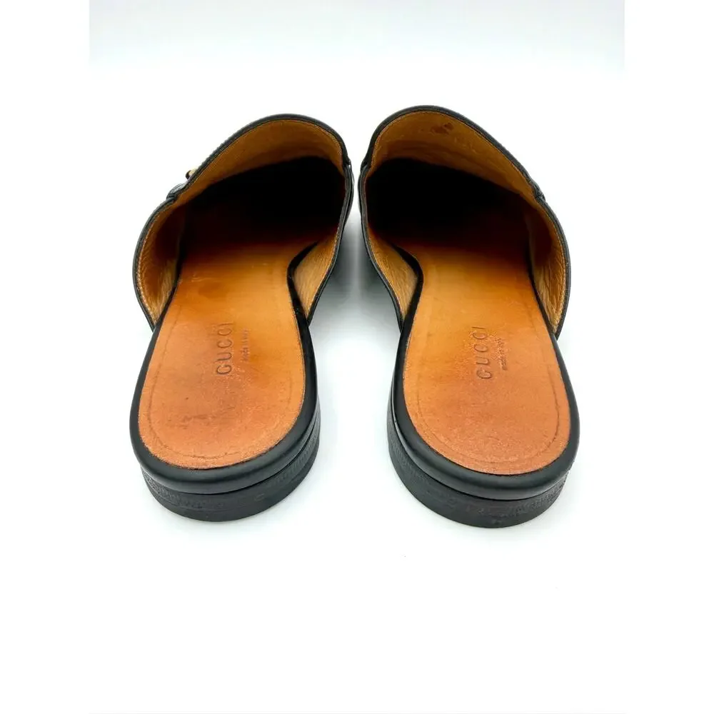 Authentic Gucci Princetown Horsebit Loafers Mules Black Leather Size 38.5 / 8.5
